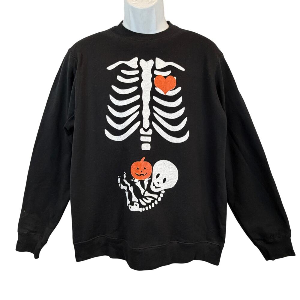 Spooky Cute Mother & Baby Skeleton Maternity Halloween Sweatshirt Size Medium